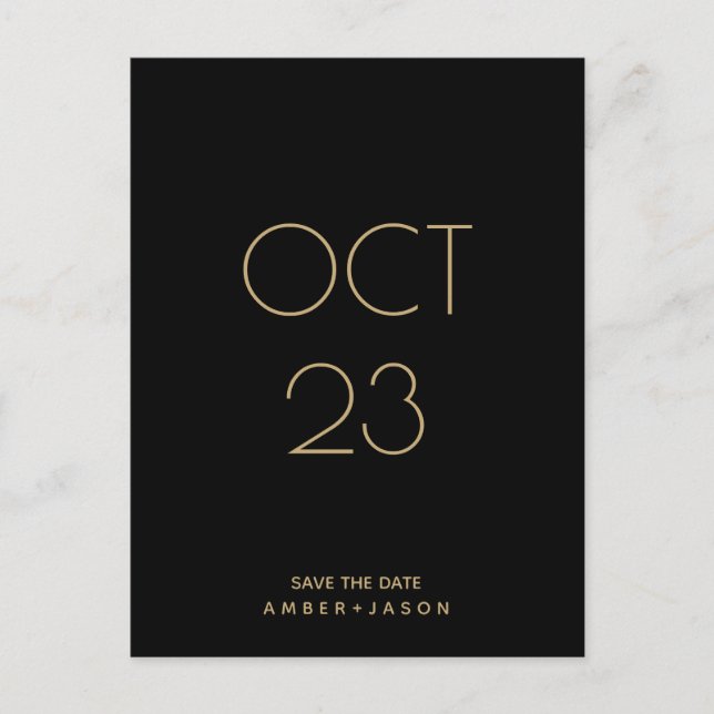 Minimal black and gold modern Save the Date Announcement Postcard (Front)
