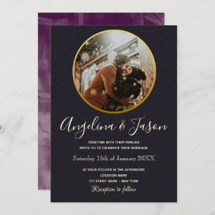 Minimal Black and Gold Photo Wedding Invitation