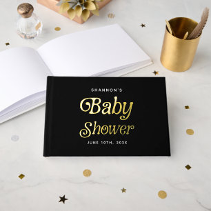 Minimal Black and Gold Retro Baby Shower Guest Book