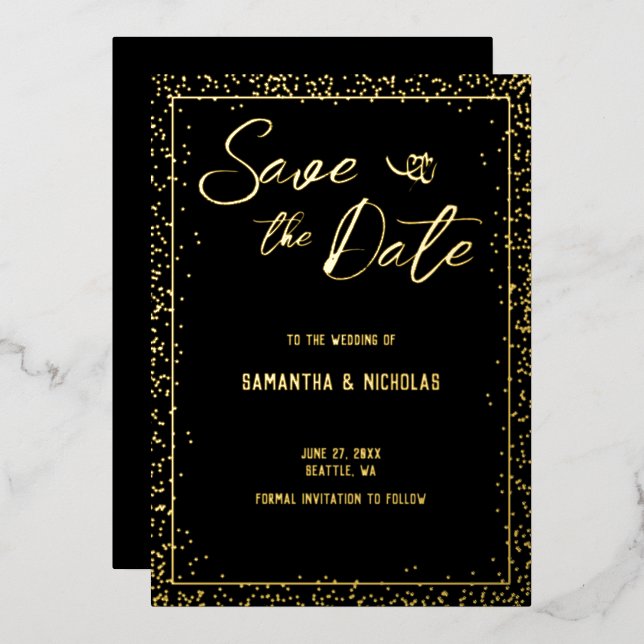 Minimal Black and Gold Wedding Save the Date (Front/Back)