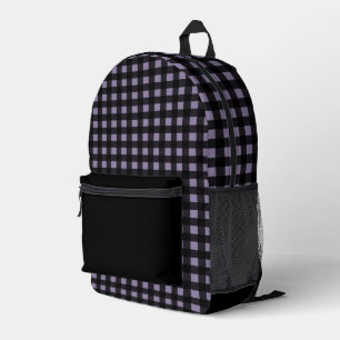 Minimal Black and Lavender Shade Plaid Pattern Printed Backpack