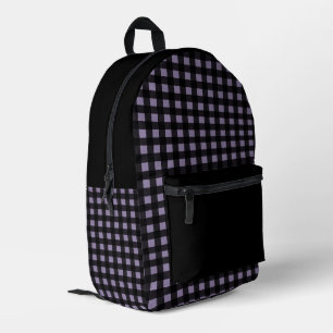 Minimal Black and Lavender Shade Plaid Pattern Printed Backpack