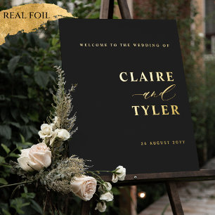 Minimal Black and Real Foil Wedding Welcome Sign