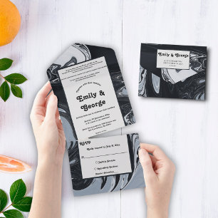 Minimal Black And White Abstract Painting Wedding All In One Invitation