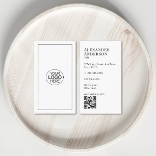 Minimal Black and White Add Your Logo QR Code Business Card
