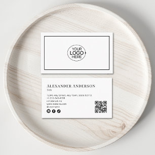 Minimal Black and White Add Your Logo QR Code Business Card
