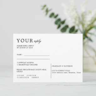 Minimal Black and White Bold Script Wedding RSVP Card