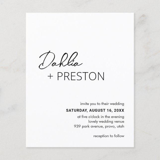 Minimal Black and White Budget Wedding Invite (Front)