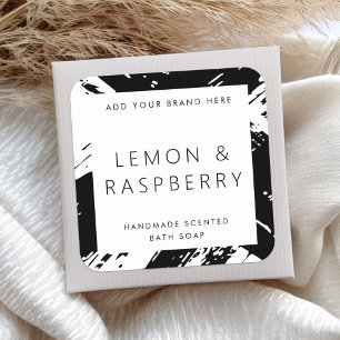 Minimal black and white bushstrokes product label