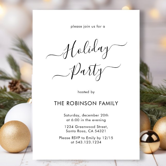Minimal Black and White Calligraphy Holiday Party Invitation (Creator Uploaded)