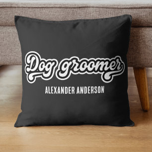 Minimal Black and White Dog groomer Custom Name  Cushion