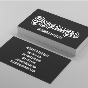 Minimal Black and White Dog groomer groovy Business Card