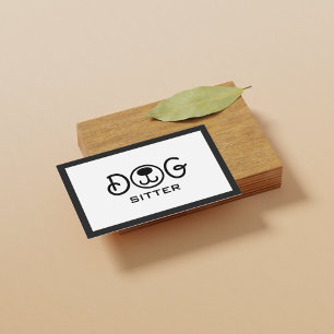 Minimal Black and White Dog Sitter Walker Groomer  Business Card