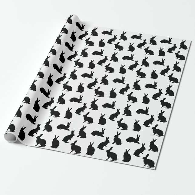 Minimal Black And White Easter Bunny Pattern Wrapping Paper (Unrolled)