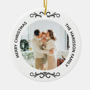 Minimal Black and White Family Two Photos Ceramic Tree Decoration