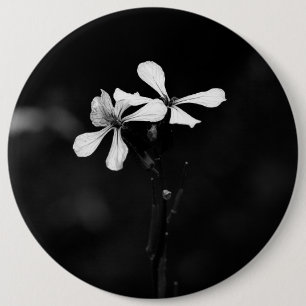 minimal black and white floral 6 cm round badge