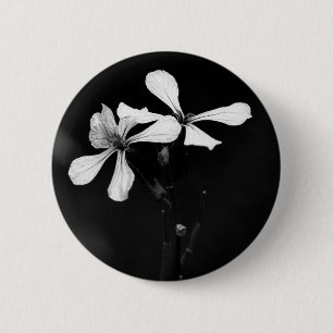 minimal black and white floral 6 cm round badge