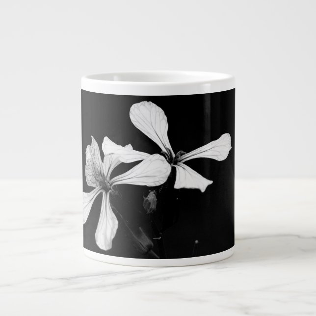 minimal black and white floral large coffee mug (Front)