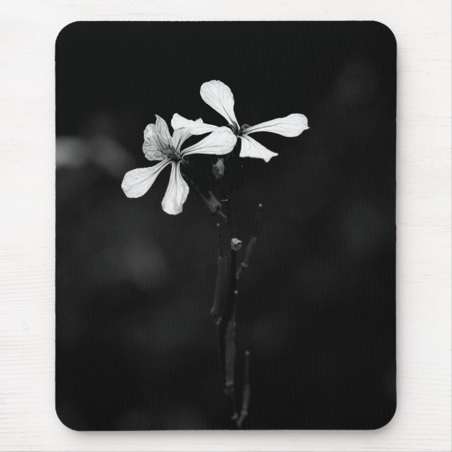 minimal black and white floral mouse pad (Front)