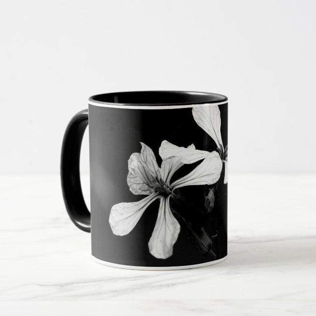minimal black and white floral mug (Front Left)