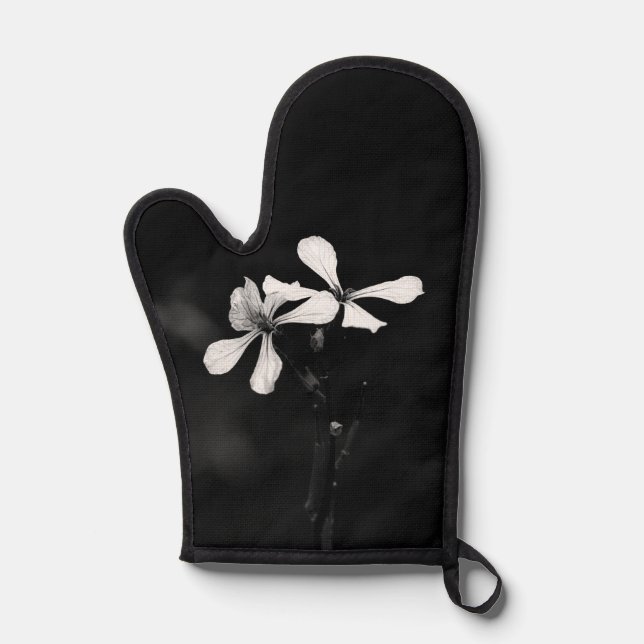 minimal black and white floral oven mitt (Front)