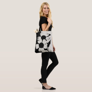 Minimal Black and White Floral Pattern Tote Bag