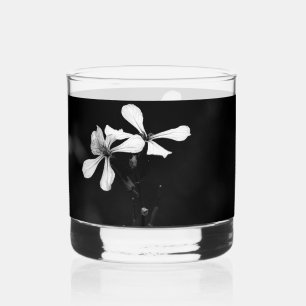 minimal black and white floral whiskey glass