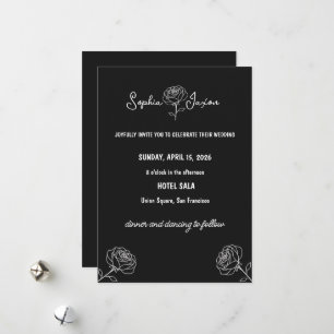 Minimal Black and White Flower Elegant Modern Holiday Card