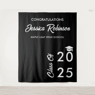 Minimal Black And White Graduation Photo Backdrop Tapestry