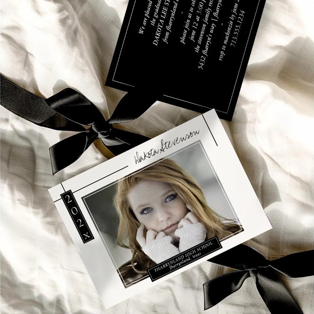 Minimal Black and White Lines Graduation Photo Invitation (Creator Uploaded)