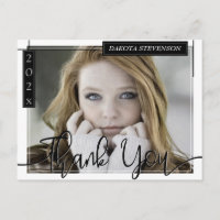 Minimal Black and White Lines Photo Grad Thank You