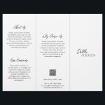 Minimal Black and White Modern Business Brochure<br><div class="desc">Modern and professional black and white trifold brochure flyer featuring a simple and minimal design with your name in an elegant script and contemporary sans serif font. The template includes several divided sections for your services in a minimalist layout. The back has your contact info and optional QR code. If...</div>