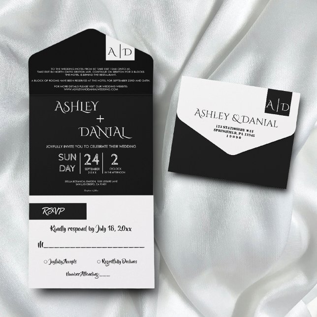 Minimal Black And White Modern Simple Chic Wedding All In One Invitation (Creator Uploaded)