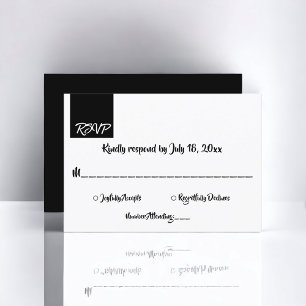 Minimal Black And White Modern Simple Chic Wedding RSVP Card