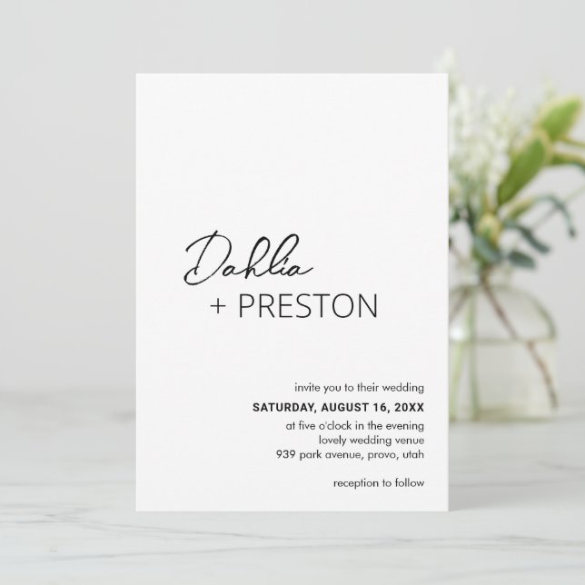 Minimal Black and White Modern Wedding Invitation (Standing Front)