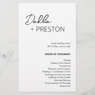 Minimal Black and White Modern Wedding Program