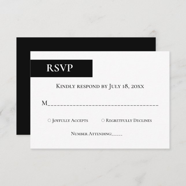 Minimal Black And White Monogram Elegant Wedding RSVP Card (Front/Back)