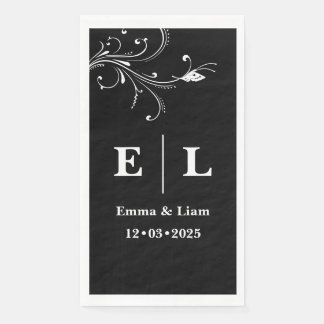 Minimal Black and White Personalised Wedding  Napkin