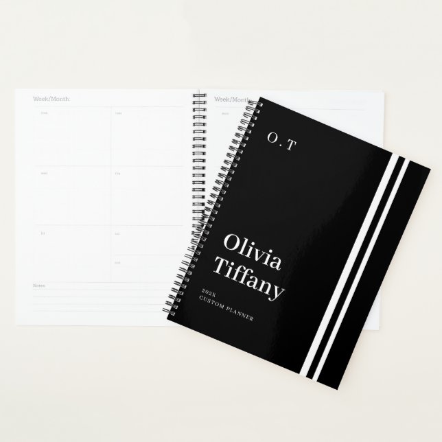 Minimal Black and White Personalized Name Year Planner (Display)