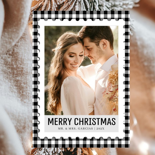 Minimal Black and White Photo Plaid Holiday Card (Creator Uploaded)