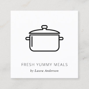 MINIMAL BLACK AND WHITE POT MEAL CHEF CATERING SQUARE BUSINESS CARD