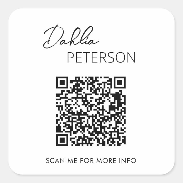 Minimal Black and White QR Code Modern Business Square Sticker (Front)