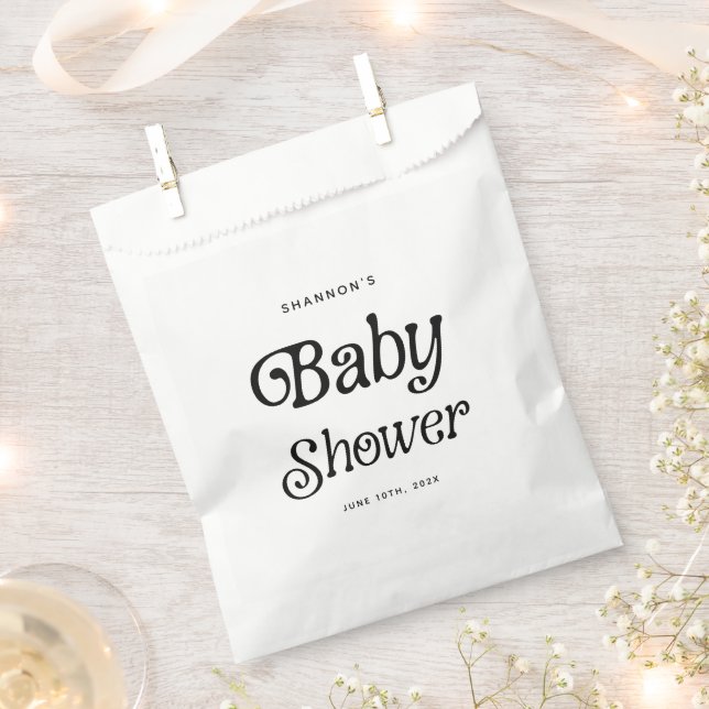 Minimal Black and White Retro Baby Shower Favour Bags (Clipped)