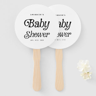 Minimal Black and White Retro Baby Shower Hand Fan