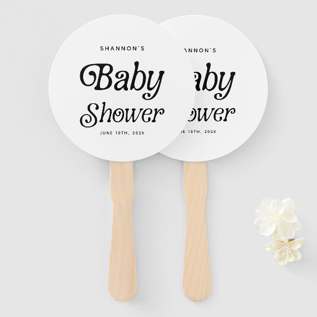 Minimal Black and White Retro Baby Shower Hand Fan (Front and Back)