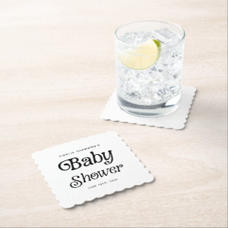 Minimal Black and White Retro Baby Shower  Paper Coaster