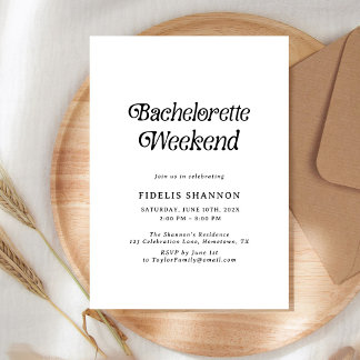 Minimal Black and White Retro Bachelorette Weekend Invitation