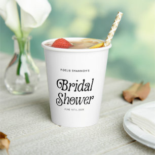 Minimal  Black and White Retro Bridal Shower Paper Cups
