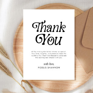 Minimal  Black and White Retro Bridal Shower Thank You Card