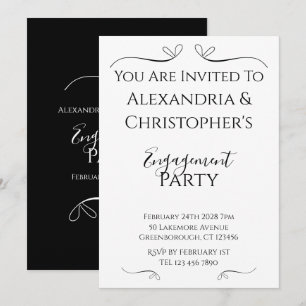 Minimal Black and White Script Engagement Party Invitation